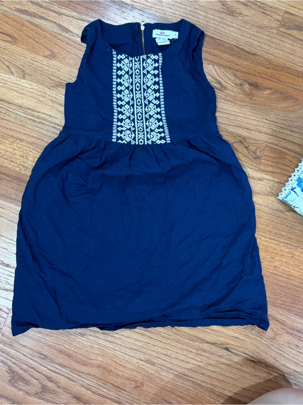 Vineyard Vines Girls Navy Sleeveless Dress with White Embroidered Front Panel 7